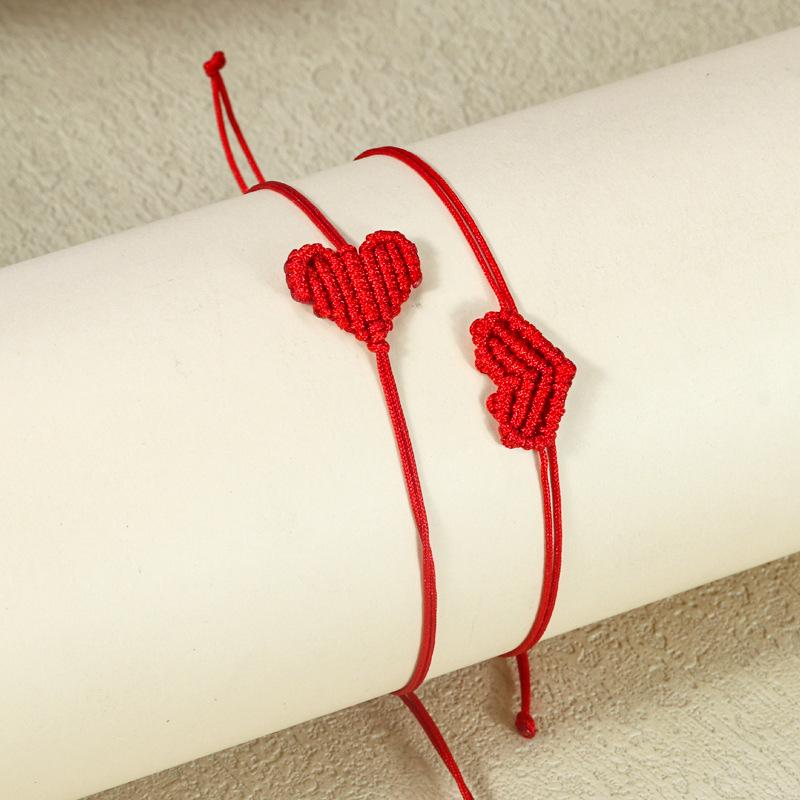 2Pcs Valentine'S Day Heart Shaped Bracelet For Women Men Handwoven Couple Best Friend Red Rope Romantic Love Bracelet Gifts