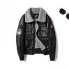 Men's Clothing Plus Size Motorcycle Clothing Fur Integrated American Retro Lapels Fleece-lined Flight Suit Leather Coat