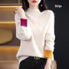 2024 Autumn/Winter Women's Color Block Mink Velvet Half-High Collar Sweater - Short, Loose, Thickened Wool Knit Base Layer.