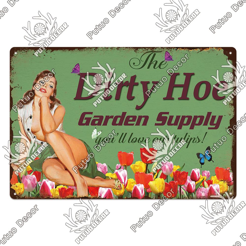 Putuo Decor Garden Vintage Tin Sign Plaques Metal Retro Posters Wall Art Decoration for Backyard Room Rustic Home Farmhouse Gift