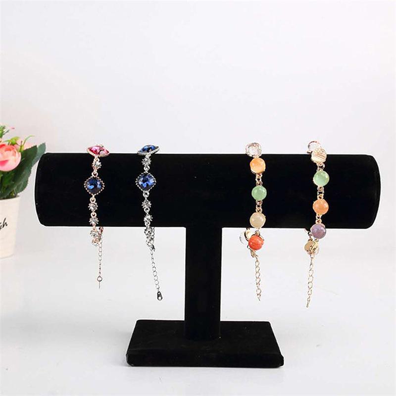 Soporte de exhibición de joyería de terciopelo para pulseras, collares, brazaletes, relojes, pinzas para el cabello y tocados. Organizador de estante en forma de T.