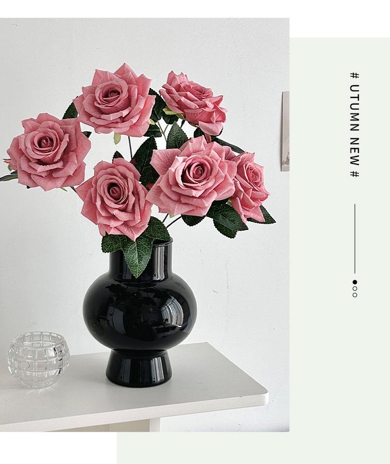 7-Head Ruffled Cappuccino Rose Bouquet - Vintage Artificial Flowers for Home or Wedding Decor