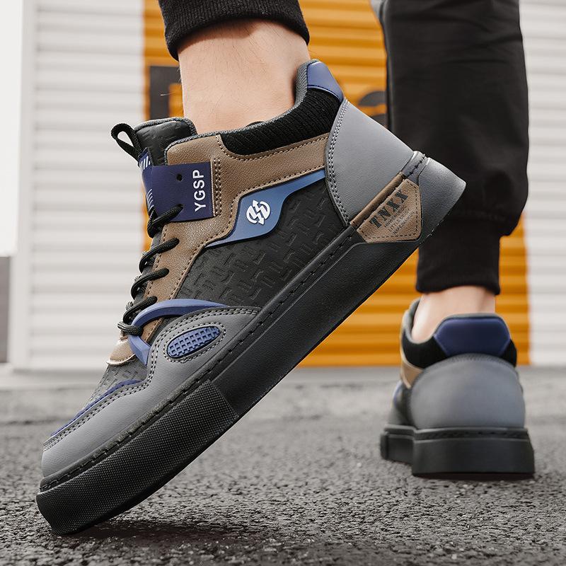 Herbst Herren Casual Leder Splicing Board Schuhe Mode Trendy Outdoor Sport Flachboden Schnürschuhe Herrenschuhe