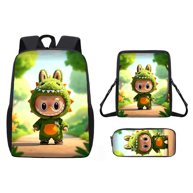 

Легкий рюкзак для початкової школи Labubu, милий дитячий рюкзак з мультяшним аніме-принтом, набір з трьох предметів 3PCS
