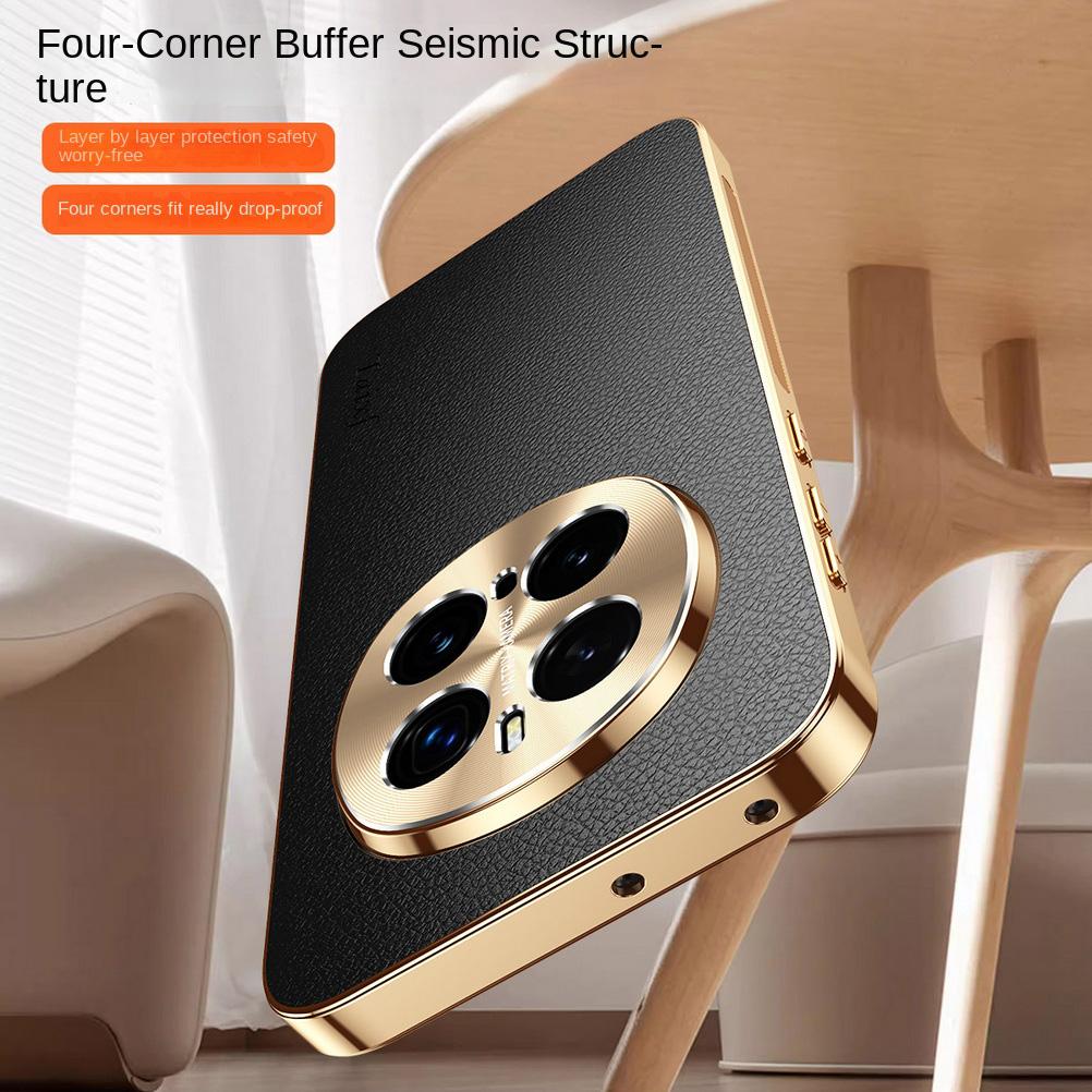 First Layer of Cowhide Lychee Texture Electroplated Frame Case For Honor Magic7 Pro 7 Lite 6 5 Honor X9c X60 Lens Protect Cover