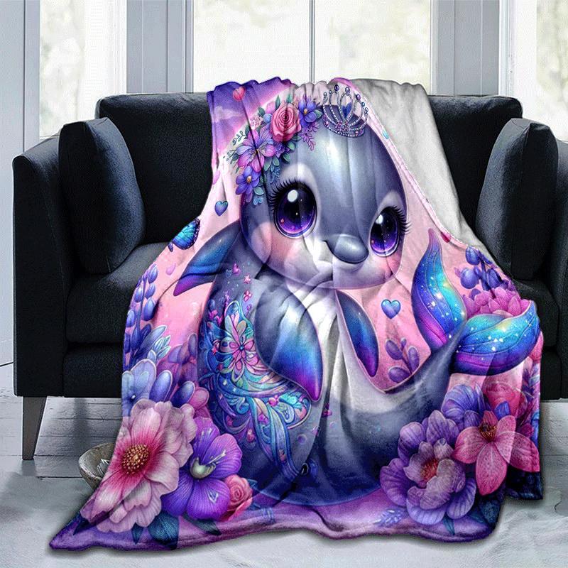 

1pc Dolphin Printing Lightweight Flannel Blanket, Comfortable and Warm Blanket, for Camping Sofa Bed and Couch Office, Suitable for Gift Blan 100x150cm
