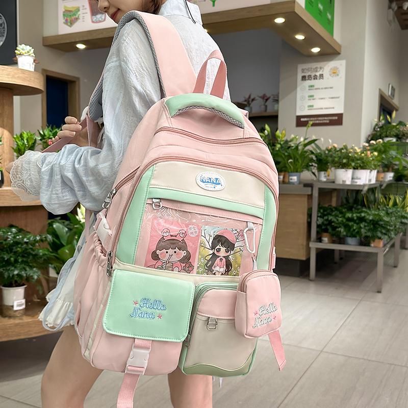 Studenten Farbblock Schultasche Mädchen Rucksack mit großer Kapazität mit Geldbörse