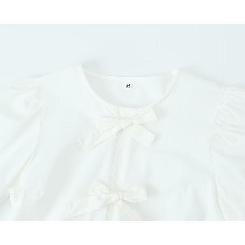 Kaslead New Arrival Women's Clothing Fashion Style Fashion Casual Minimalist Bowknot Long Sleeves Shoelace Small Top