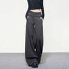 Dark Gray Wide Leg Pants Women Korean Simple Office Lady Loose Button Trouser High Waist Casual Female Vintage Spring Pants