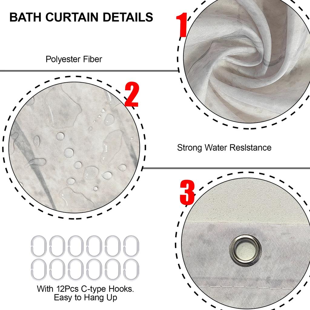 Grau Gold Marmor Abstrakt Modern Badezimmer Dekoration Wasserdicht Waschbarer Stoff Badewanne Deluxe Standard Duschvorhang 180 * 180