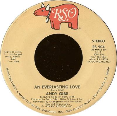 7inch Record ANDY GIBB - An Everlasting Love RS904 RSO 1978 US Pop Used