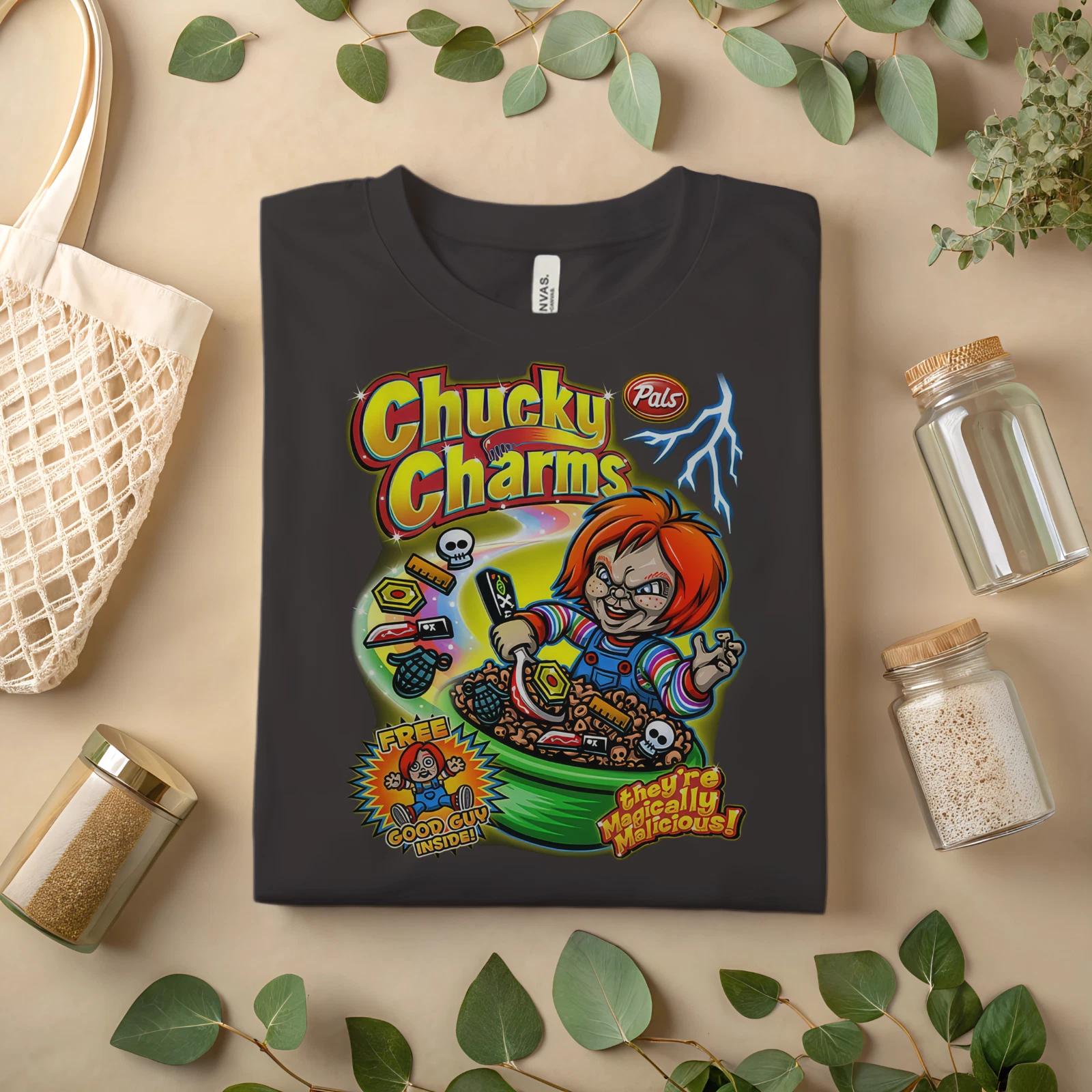 

Chucky Charms Horror Cereal Parody T-Shirt – Funny Scary Movie Graphic Tee A101 S