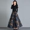 Women Spring Design Pocket Skirt High Waist Vintage Floral Printing Elegant Midi Skirts