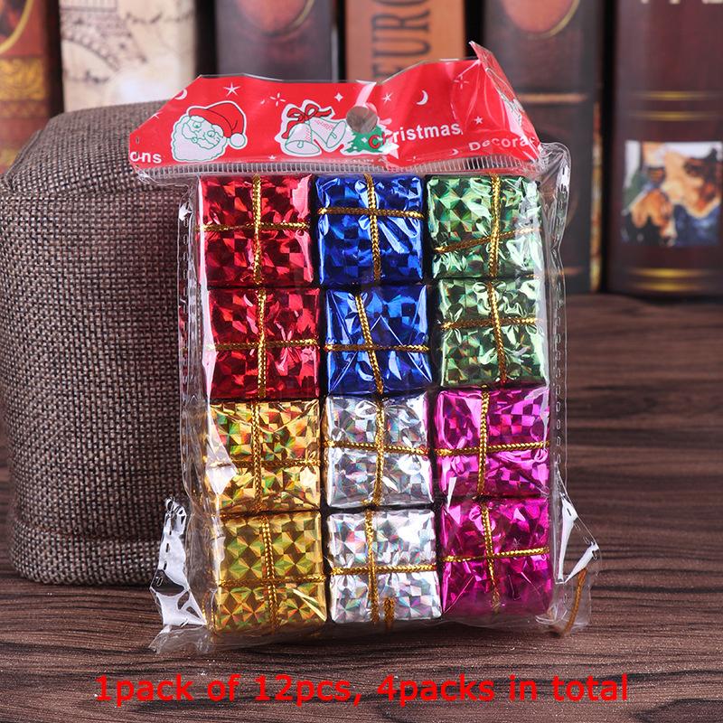 

WTEMPO 4 упаковки по 12 шт. в упаковке, рождественские украшения 2,5 см, лазерные маленькие подарочные пакеты, рождественские украшения, креативные подвески для рождественской елки своими руками 4pcs