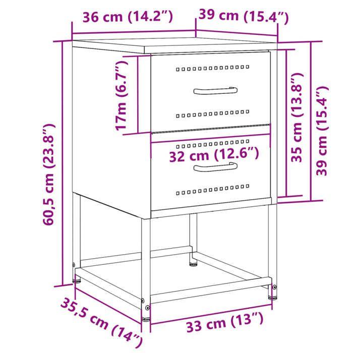 VidaXL Table de chevet jaune moutarde 36x39x60,5 cm acier, armoire, armoire latérale, support de téléphone, table de chevet 846464