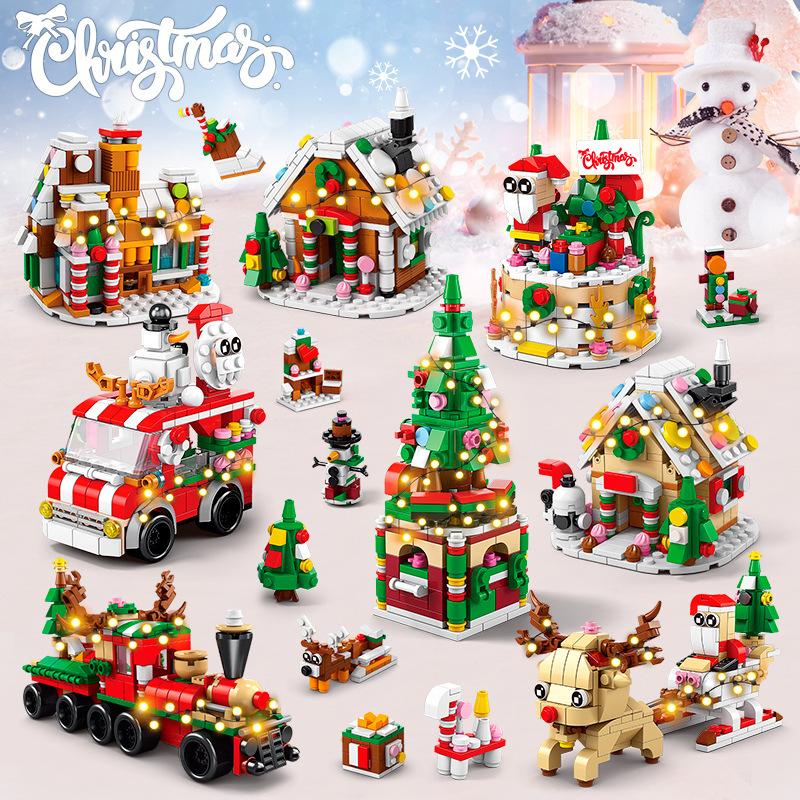6IN1 Christmas Elk Deer Santa Claus Building Blocks City Snow House Xmas Tree Bricks Set Toys for Children Kids Gift