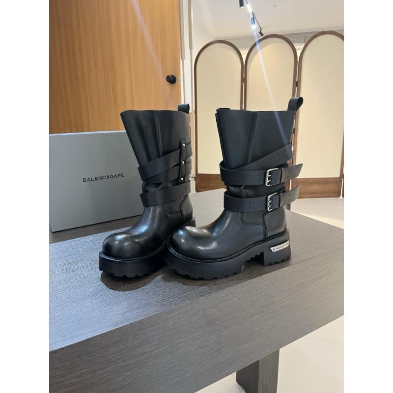 Niche design thick-soled medium-tube locomotive boots heightening Martin boots women's non-slip double buckle single boots