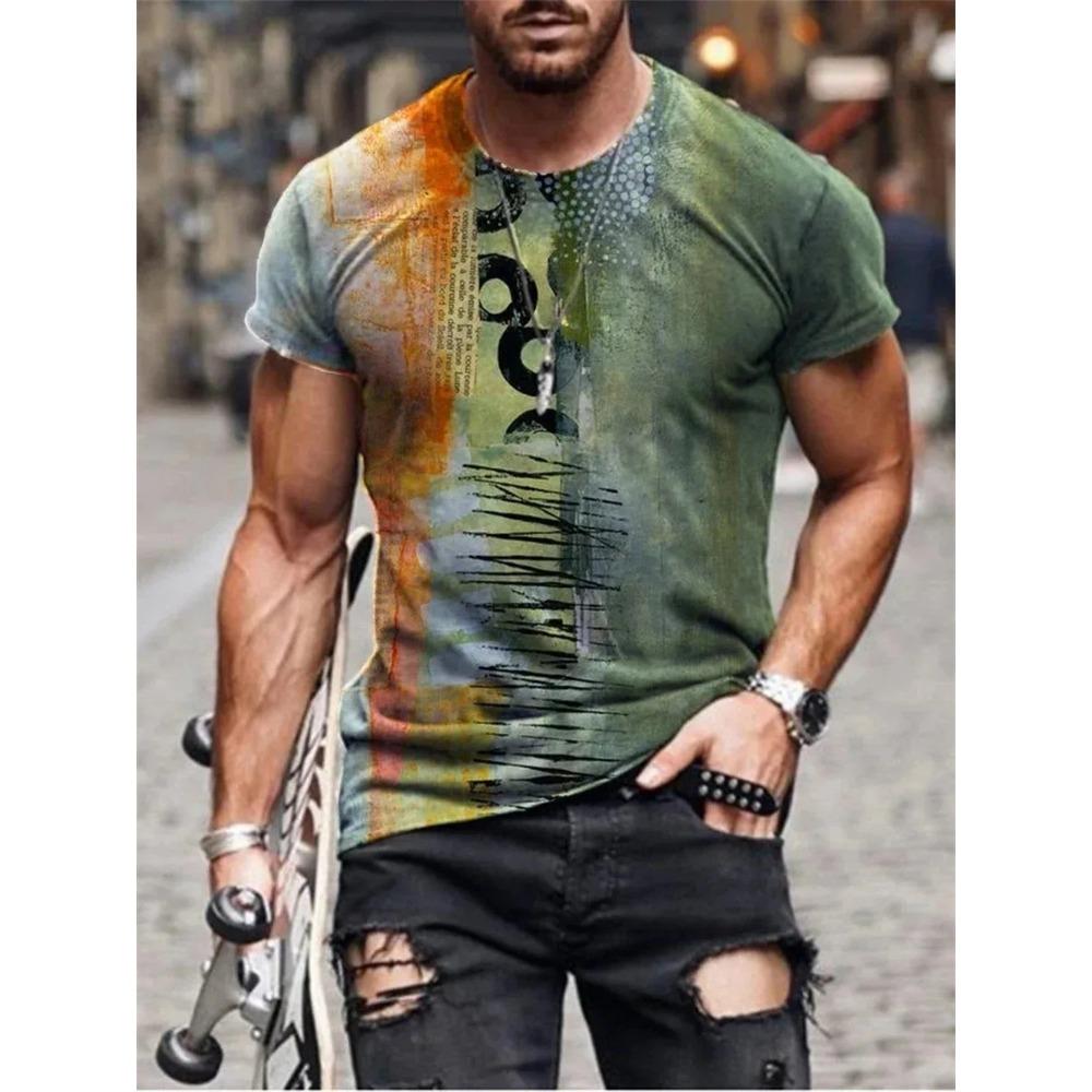 New Hot Sell Men's T-Shirt 3D Vintage Print T Shirts Summer Round Neck Cool Oversize Muscle Streetwear Clothing T Shirt Tops