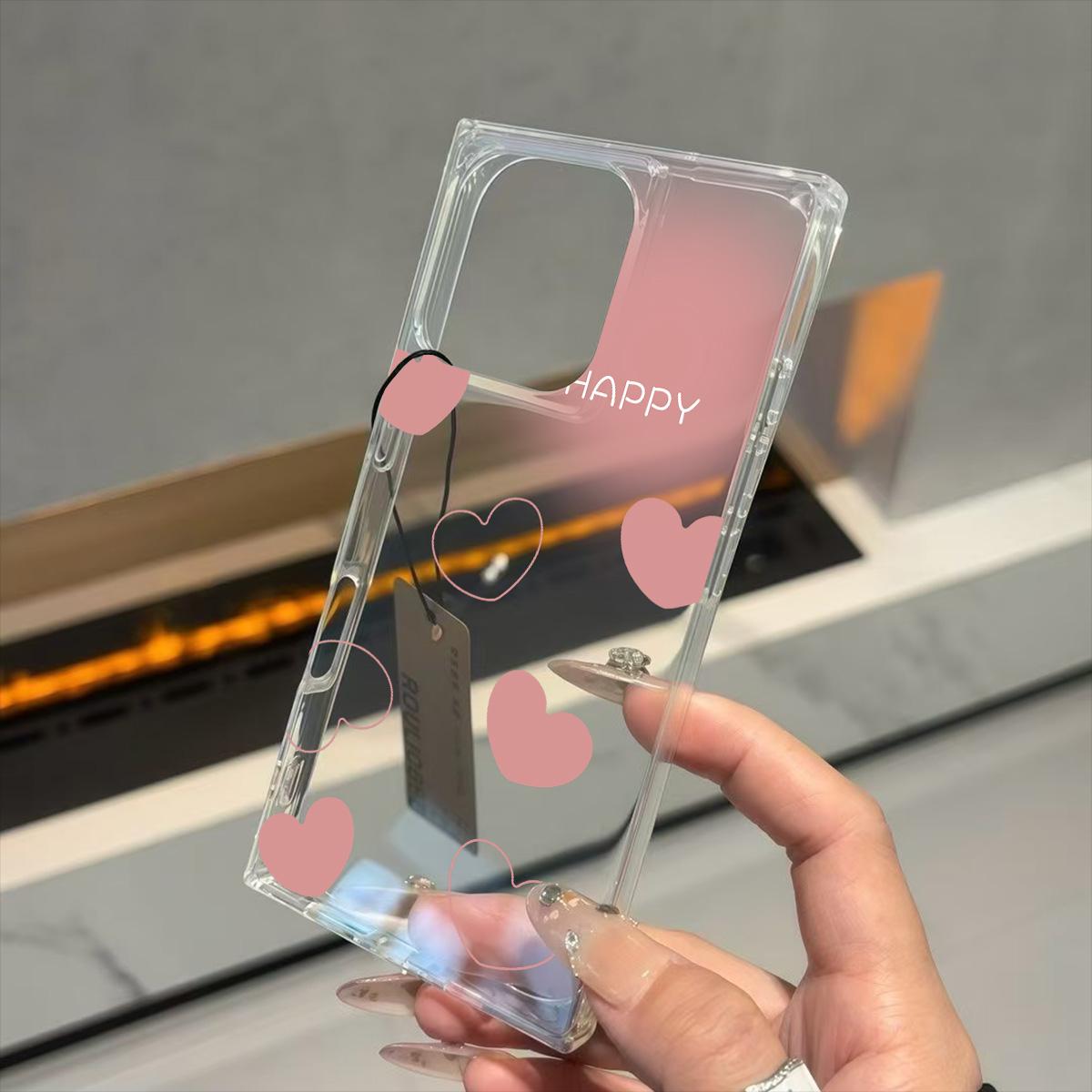 

Прозрачный квадратный чехол-трубка для защиты iPhone 11 15 Plus 14 Pro Max 16 ProMax 12 13, защита от окисления, чехол с розовым узором в виде сердец iphone 13