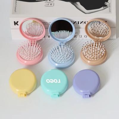 Cute Folding Air Cushion Hair Brush with Compact Mirror, DIY Girls Scalp Massage Comb for Travel, Custom Logo Promotional Gift