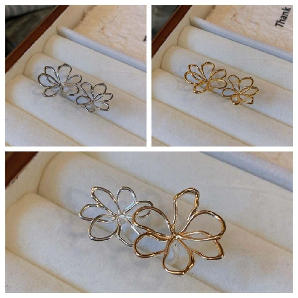 Exaggerated Silver Sunflower Finger Circle Irregular Open Hollow Out Ring  Banquet