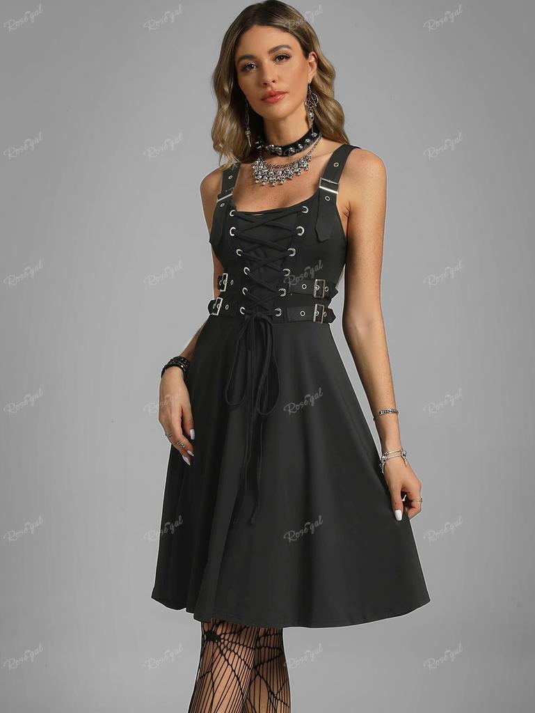 Rosegal Plus Size Lace Up Buckles A Line Ermeløs gotisk kjole