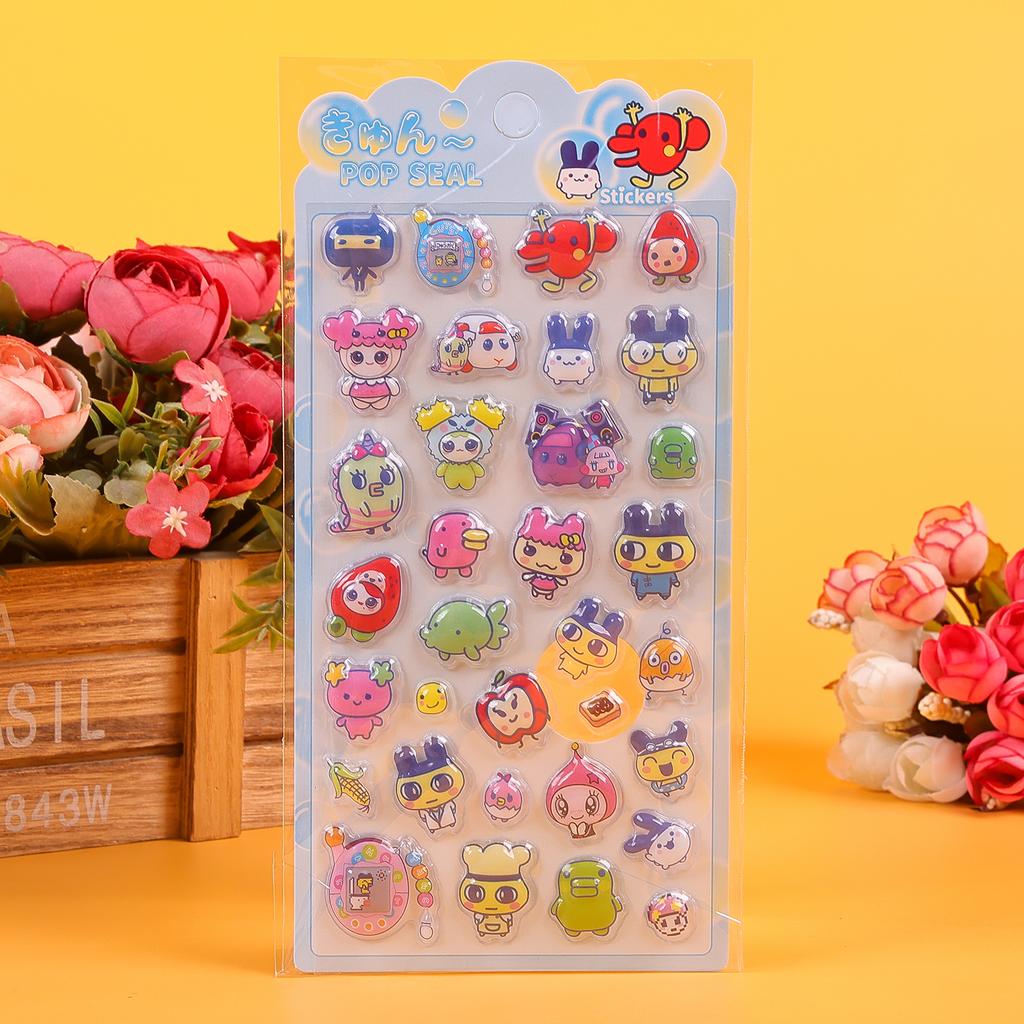 New 4/40Pcs 3D Relief Cute Cartoon Tamagotchi Stickers Kawaii Bubble Decals For Hand Account Notebook Decoration Stickers Toys
