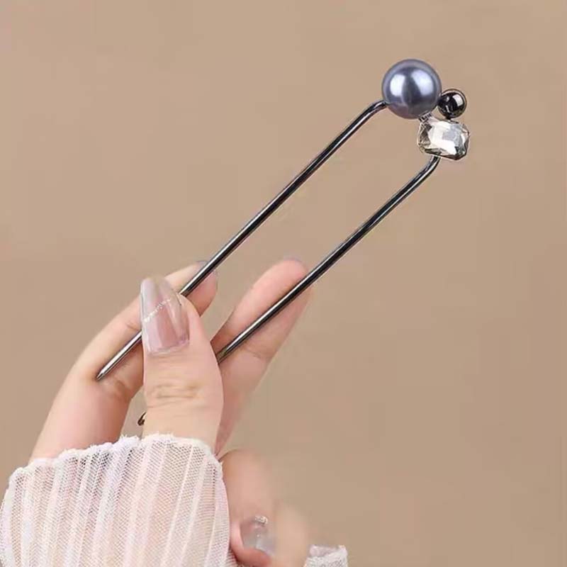 

Модная металлическая заколка-бант с жемчугом U-образной формы для женщин Простая золотистая с кристаллами Расческа-шпилька для пучка Инструмент для укладки волос