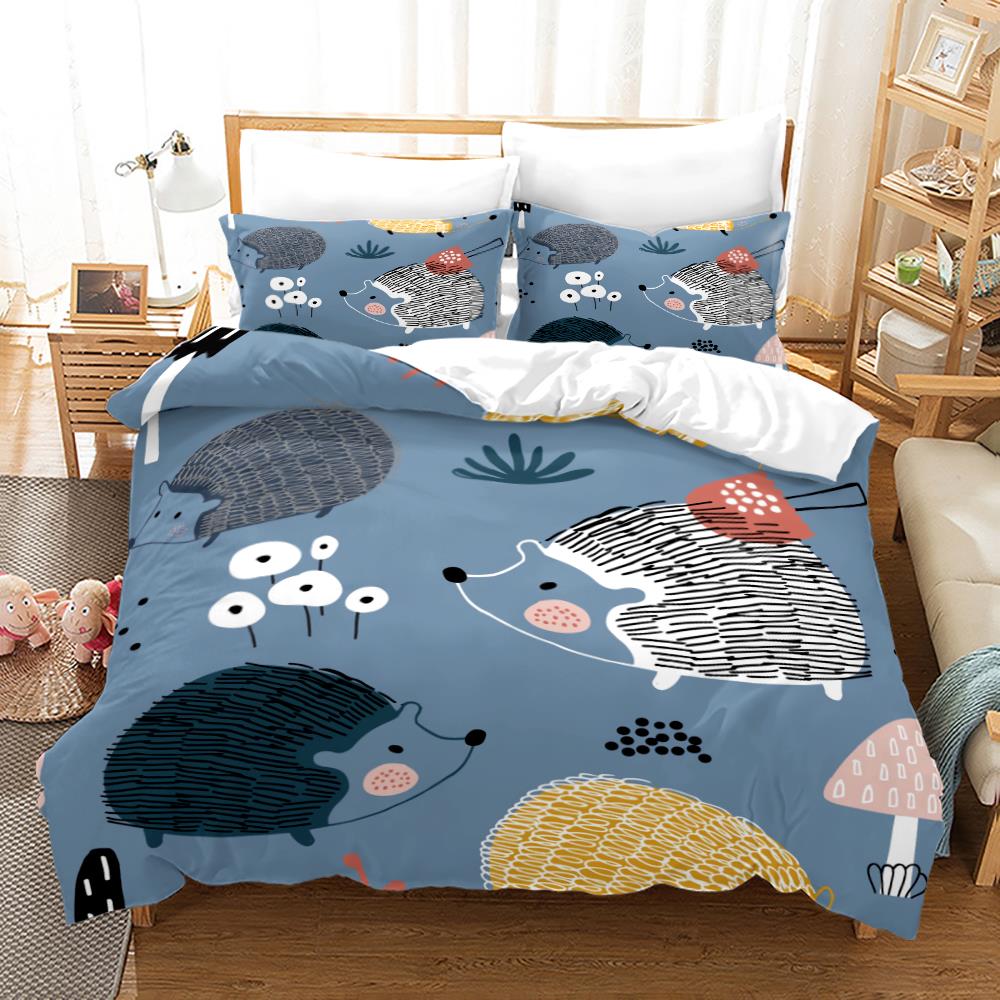 Lovely Animal Hedgehog Bedding Set 3D Print Comfortable Queen King Single Duvet Cover Set Home Textile Decoration Scenery