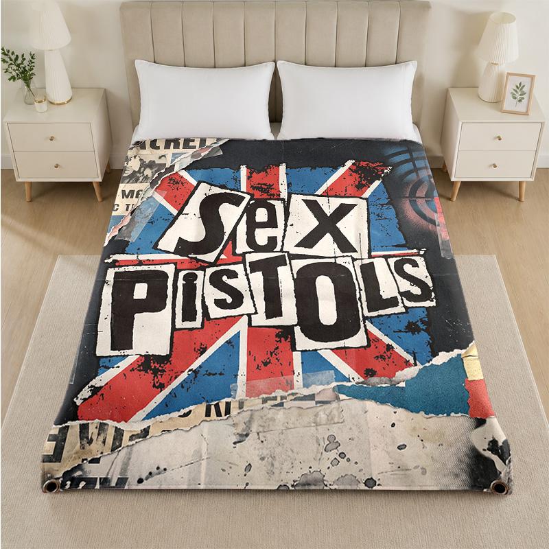 Sex Pistols Print Flannel Blanket Cozy Lightweight Plush Throw Blanket For Bed Sofa Household Use