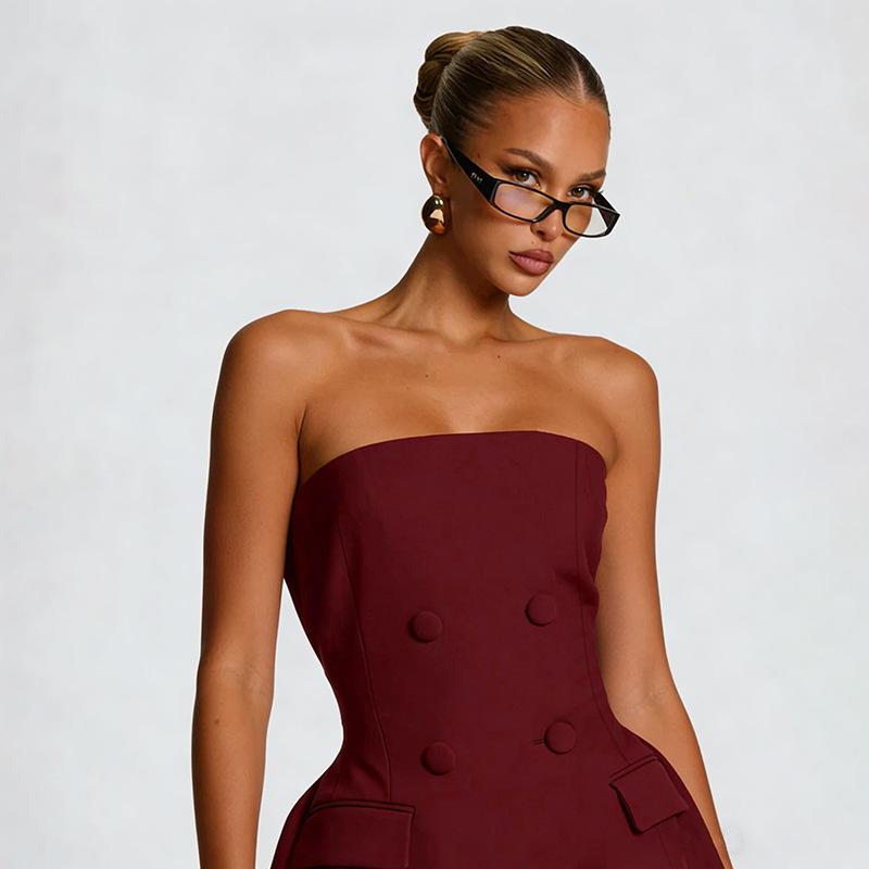 D25DS580 Europäischer & Amerikanischer Herbst/Winter Sexy Einfarbiger Schlank geschnittener Bandeau Knospenrock für Damen