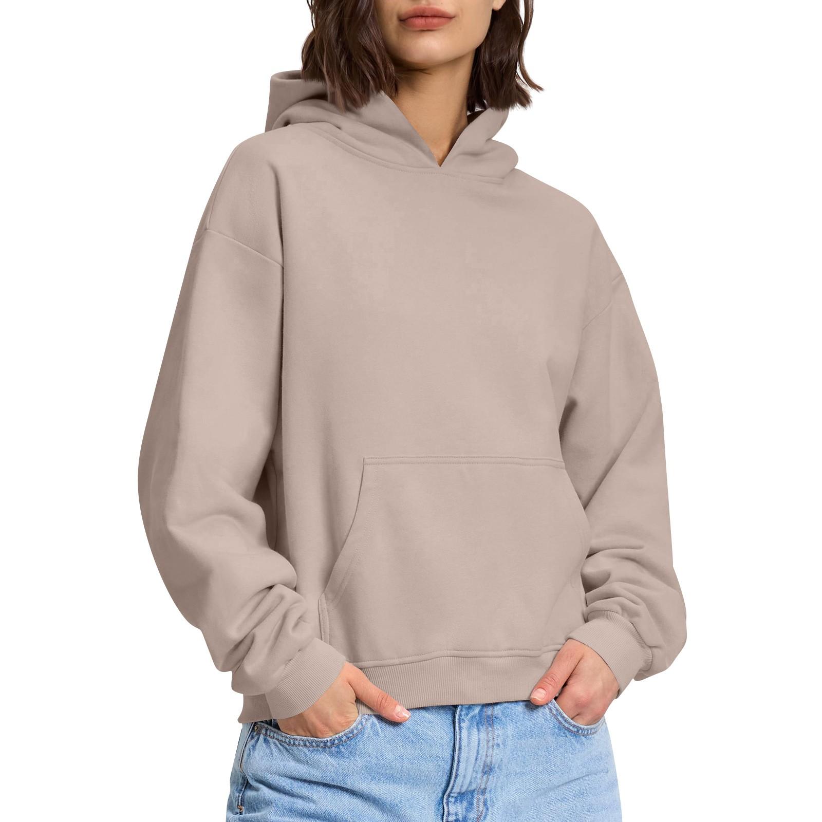 

Женская модная повседневная толстовка с длинными рукавами и круглым вырезом с капюшоном, однотонная толстовка с прошитой нитью XXL хаки