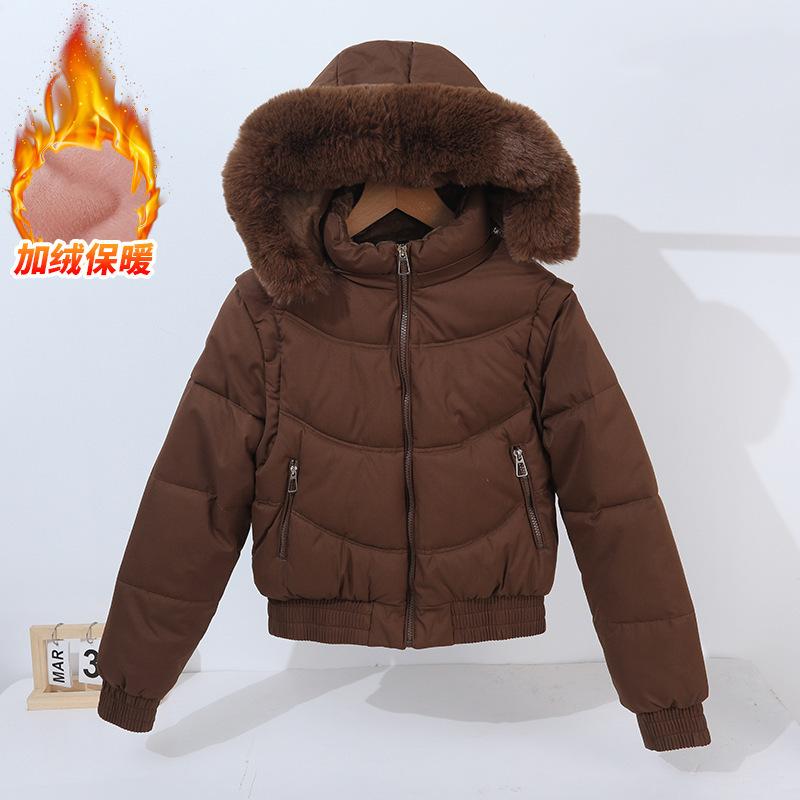 European and American autumn and winter new large fur collar live sleeve cotton clothes women's slim fleece short thickened jacket