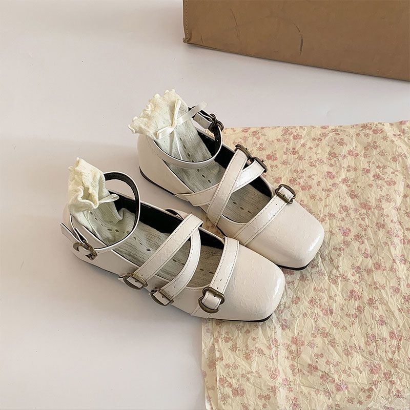 Autumn design cross-strap wedge single shoes women's niche retro small leather shoes shallow mouth inner increase Mary Jane shoes