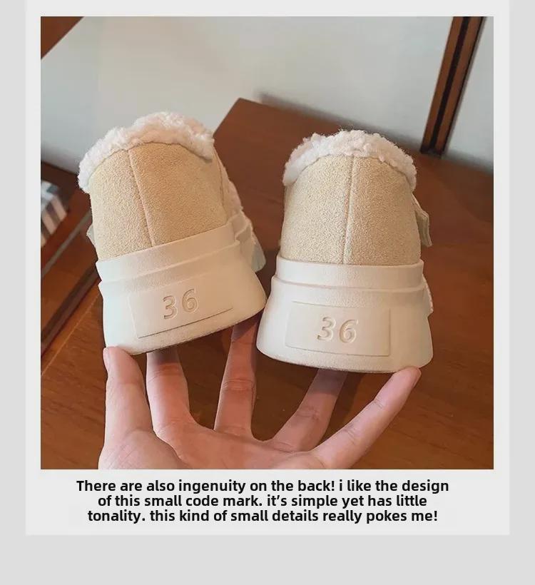 Women's Cowhide Grape Fur Velcro Thick Sole Velvet-Lined Warm Biscuit Shoes