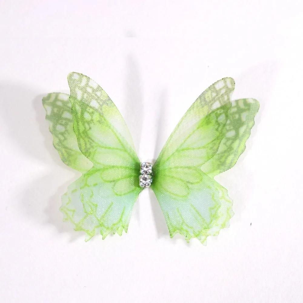 50Pcs 3D Organza Fabric Butterfly Appliques Double-layer Translucent Simulation Mesh Butterfly Patch Gradient Color