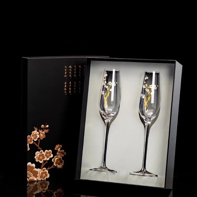 High-End Kristall Diamant Rotweinglas, Handgeschnitzt, Sektglas, Haushaltsglasbecher, Trinkgeschirr, Geschenkbox