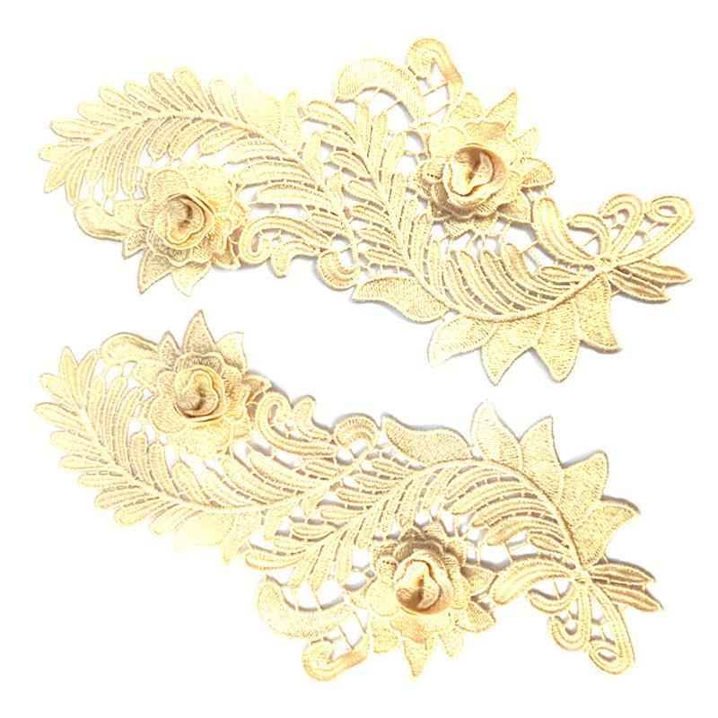 1 Pair Flower Fabric Appliques for Fashion Clothing Clothes Dress Decor 3D Hollow Water Soluble DIY Crafts Lace Embroidery