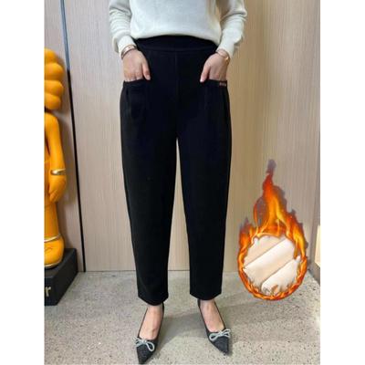 Damen Herbst und Winter Stretch Hohe Taille Gepolsterte Lockere Rettichhose Einfarbig Lässige Neun-Minuten-Hose