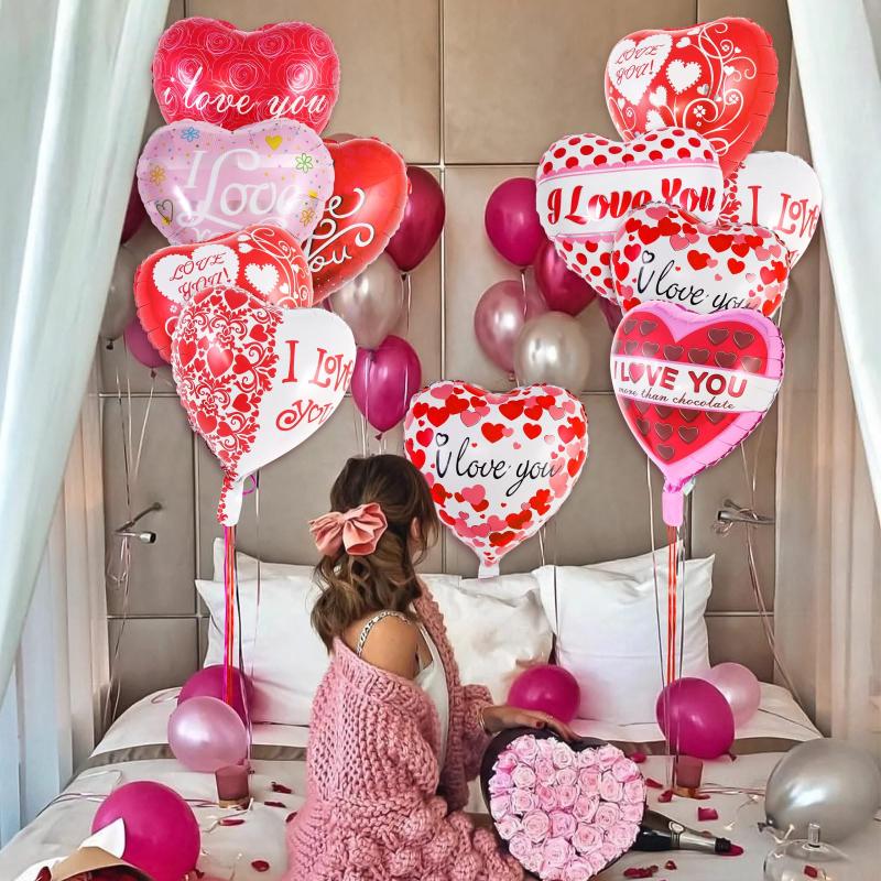 10pcs Random Love Valentine's Day 18-inch Foil Heart-shaped I Love You Balloon Set For Wedding Engagement Party Decoration