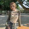 Sexy Women Long Sleeve T-shirts Girls Y2K Tops For Streetwear Fashion Lady Tees Thummy Control Casual T-shirts Letters Design Female Tops Hollowout