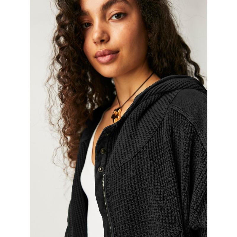Jacket Patchwork Sweatshirt Women's Hooded Sweatshirt Slouchy Style Zipper Hoodie Short Knitwear