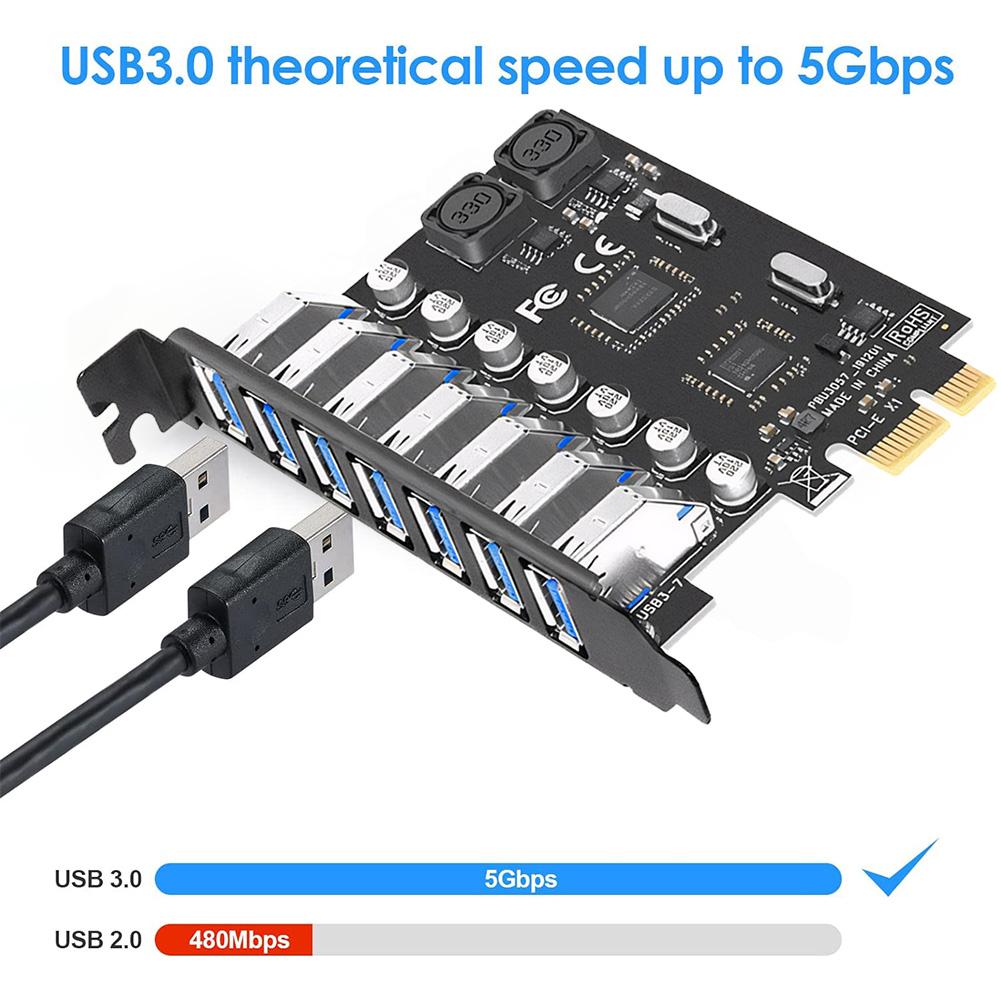 7 Ports USB 3.0 PCI-E Expansion Card Adapter 5Gbps PCIe USB 3.0 Hub Controller Adapter PCI-E Extender for Desktop PC