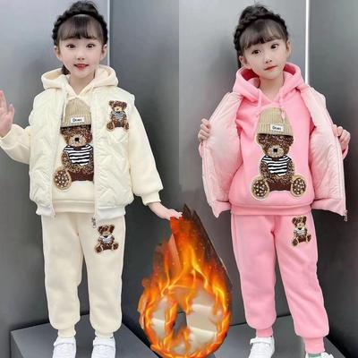 Girls' Fleece Suit Autumn and Winter Clothes Children's Thick Winter Vest Sweatshirt Suit for Older Children