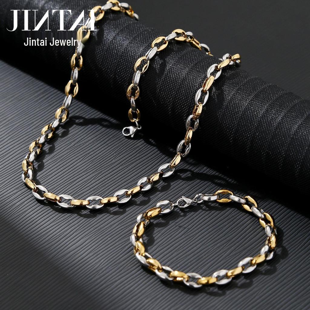 Men's European & American Style Chunky Necklace, Titanium Stainless Steel Flat Link Chain