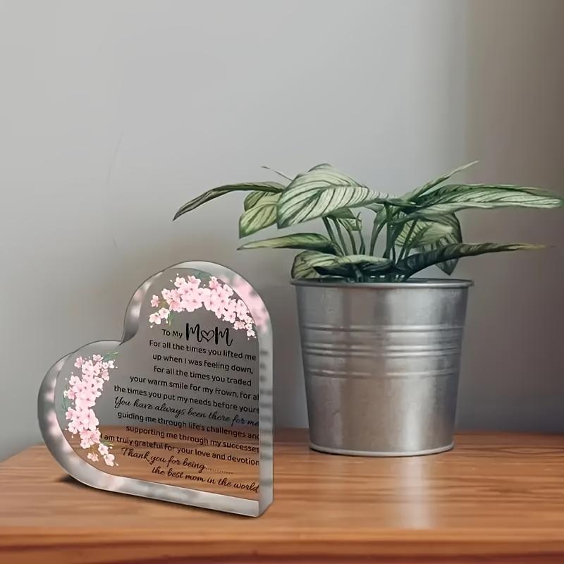 2D Flat Heart-Shaped Acrylic Mom Appreciation Desktop Decorative Plaque, Floral Design, Home Decor Plaque Hanging Wall Art Decorative Garden Decoratio