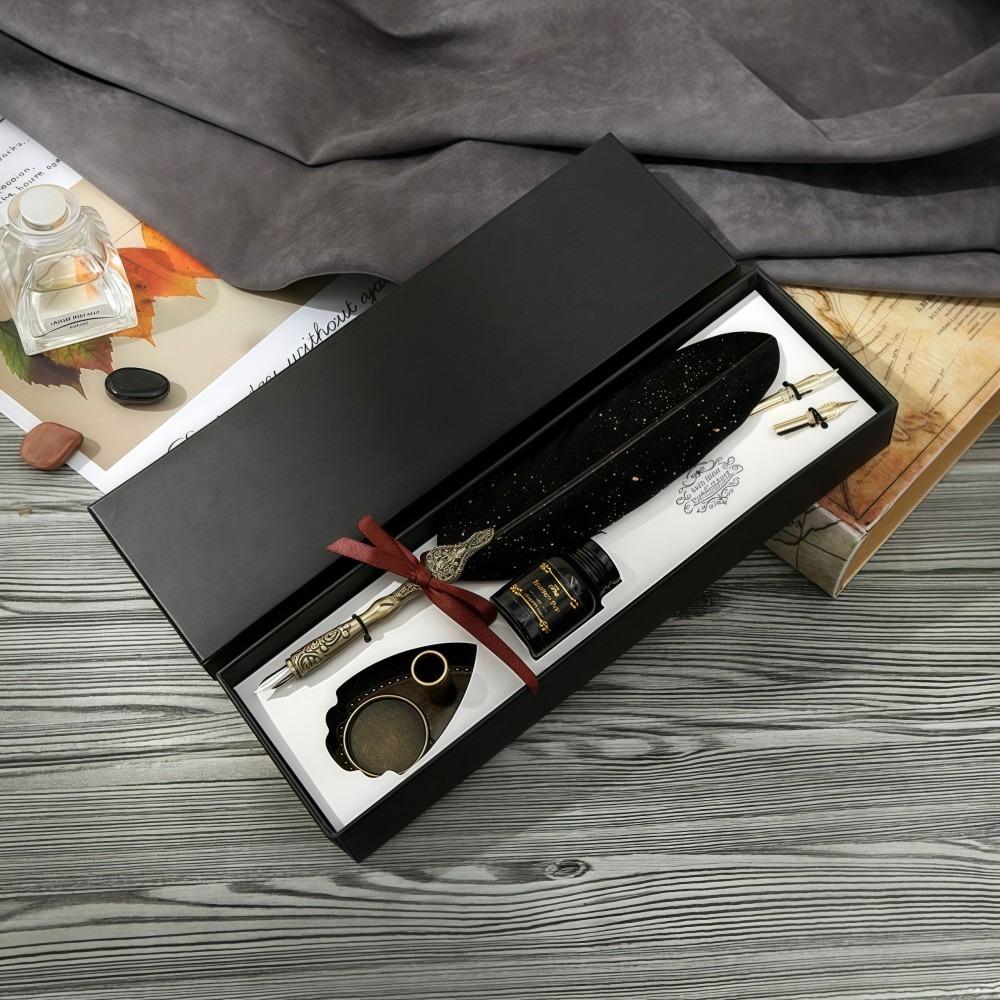Vintage Calligraphy Feather Dip Fountain Pen Sets Ink Stationery Quill Retro Writting Pen Seal Wax Gift School Office Supplies