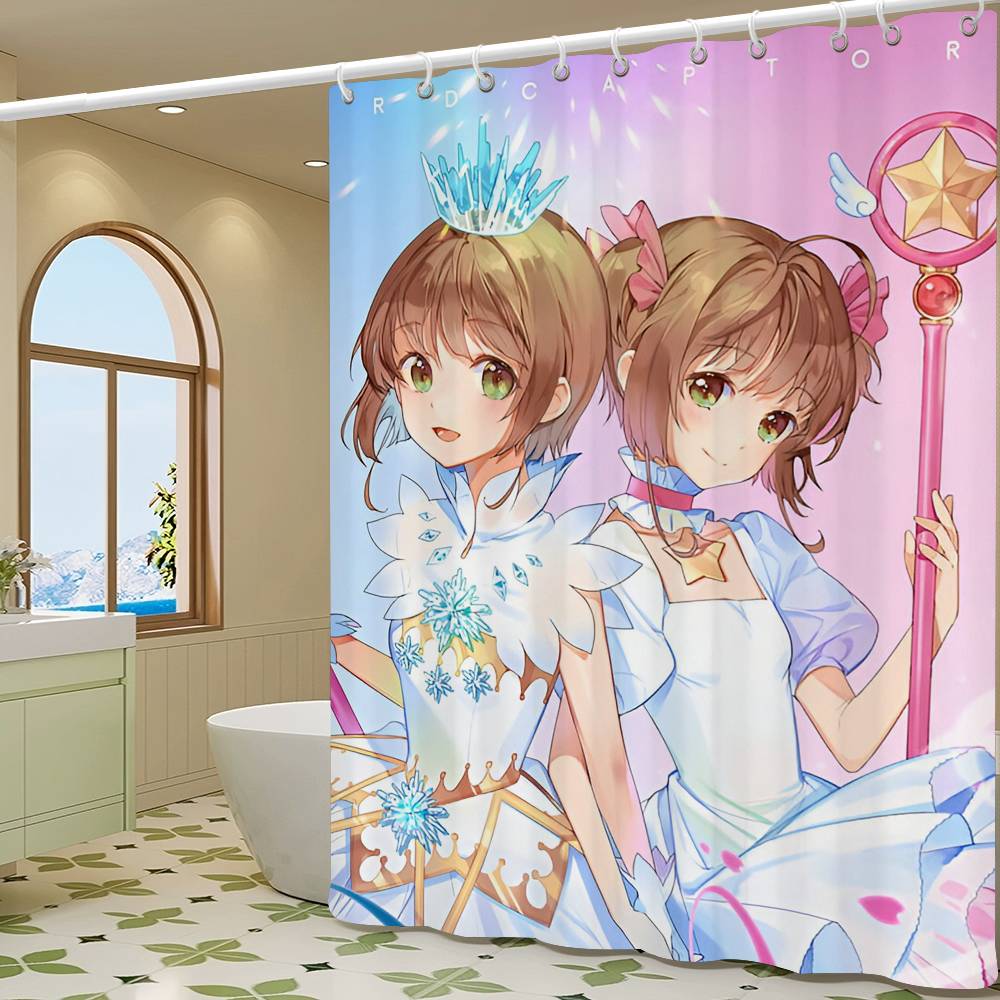 Anime Cardcaptor Sakura Duschdraperi Sommar Strand Badrum Dekorativt Duschdraperi, Vattentätt