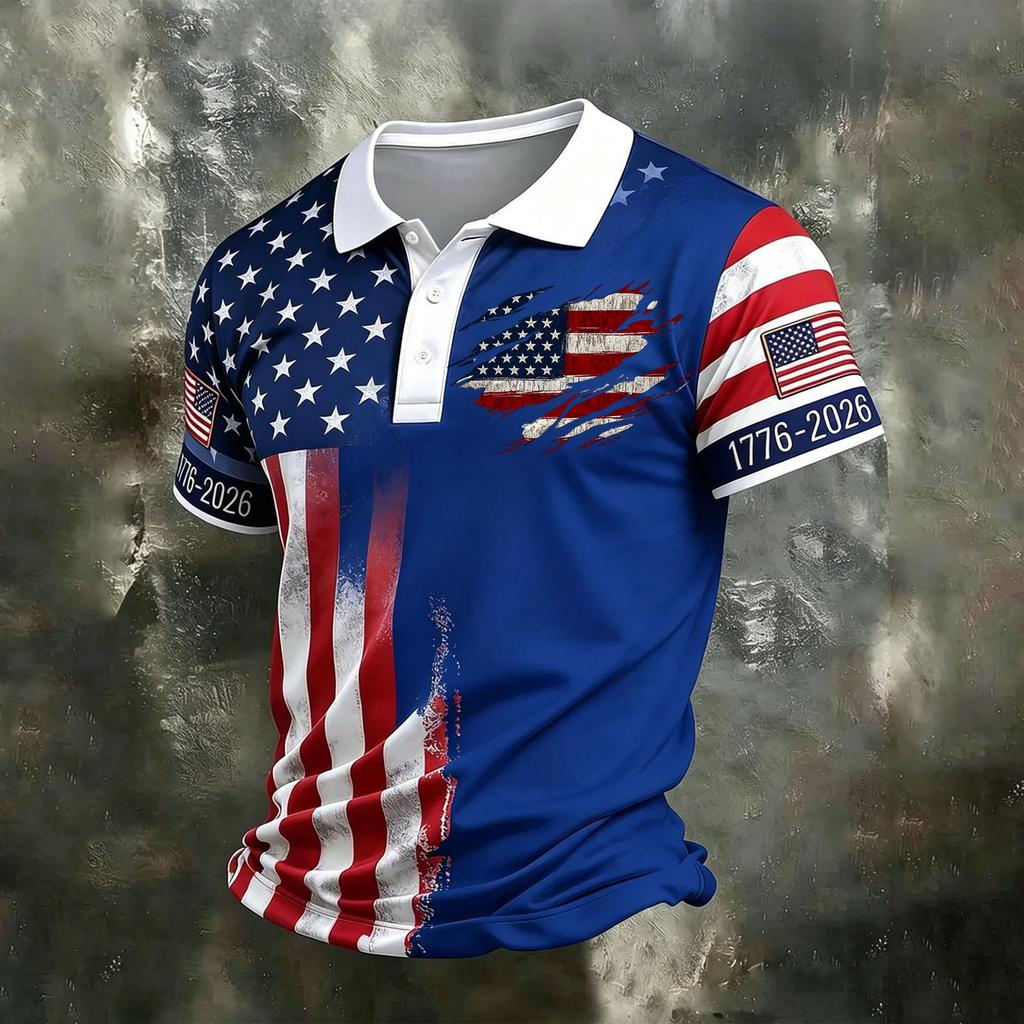 Men's Casual Quick Dry Mesh Golf Polo Shirt Short Sleeve Printed Button Down Lightweight Sportswear Top for Outdoor Activities