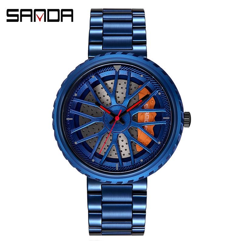 Sanda TEMU Men's Waterproof Quartz Watch with Hollow Dial and Steel Band